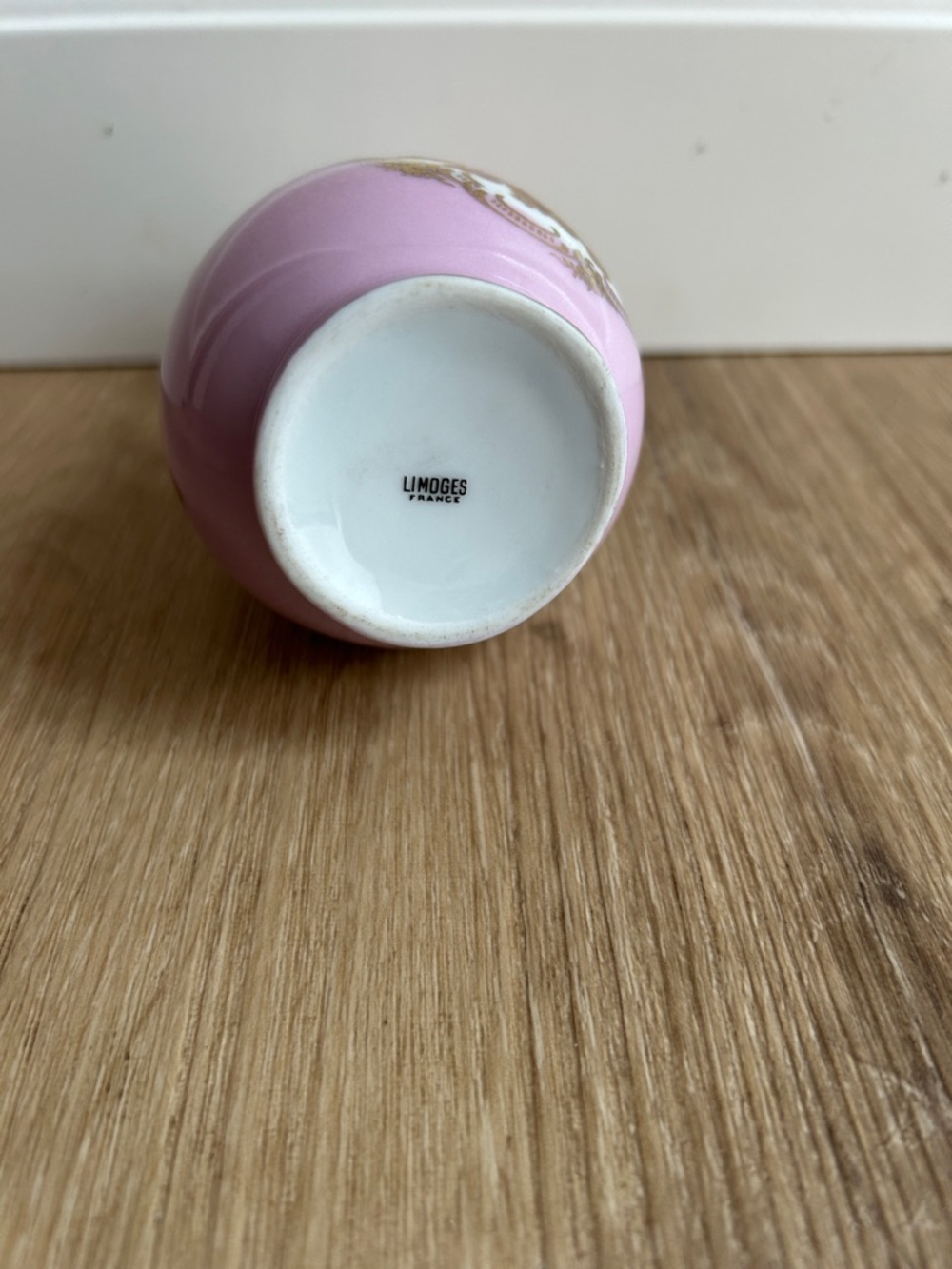 Limoges Pink Porcelain Double-Handled Vase with Gold Trim - Picture 4 of 13